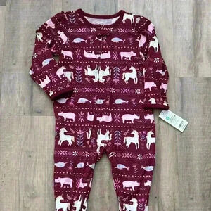 CARTER'S PJs BURGUNDY*PINK & WHITE UNICORN FOOTED SLEEPER-SIZE 24 MONTHS-NEW